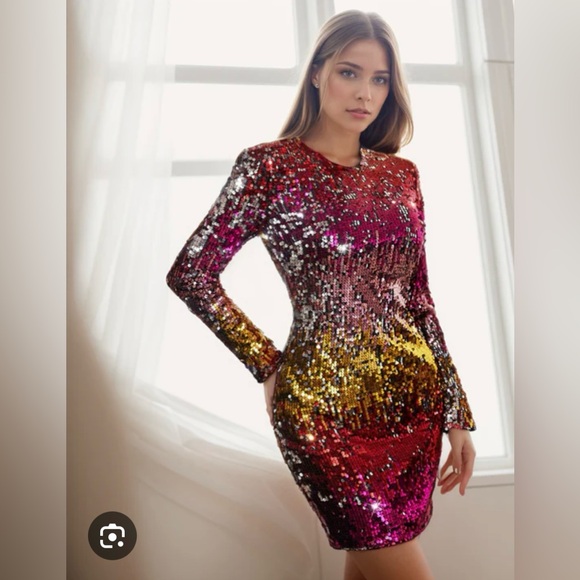 Bellabarnett Dresses & Skirts - Bellabarnett Multicolor Sequin Long Sleeve Dress